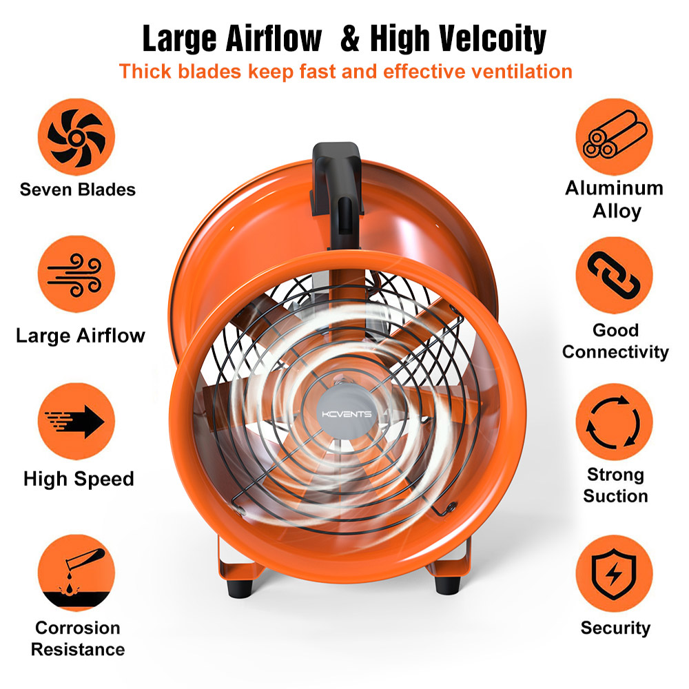 High Velocity Portable Ventilator 12 Inches 4320m3/h Utility Blower Exhaust Axial Hose Fan