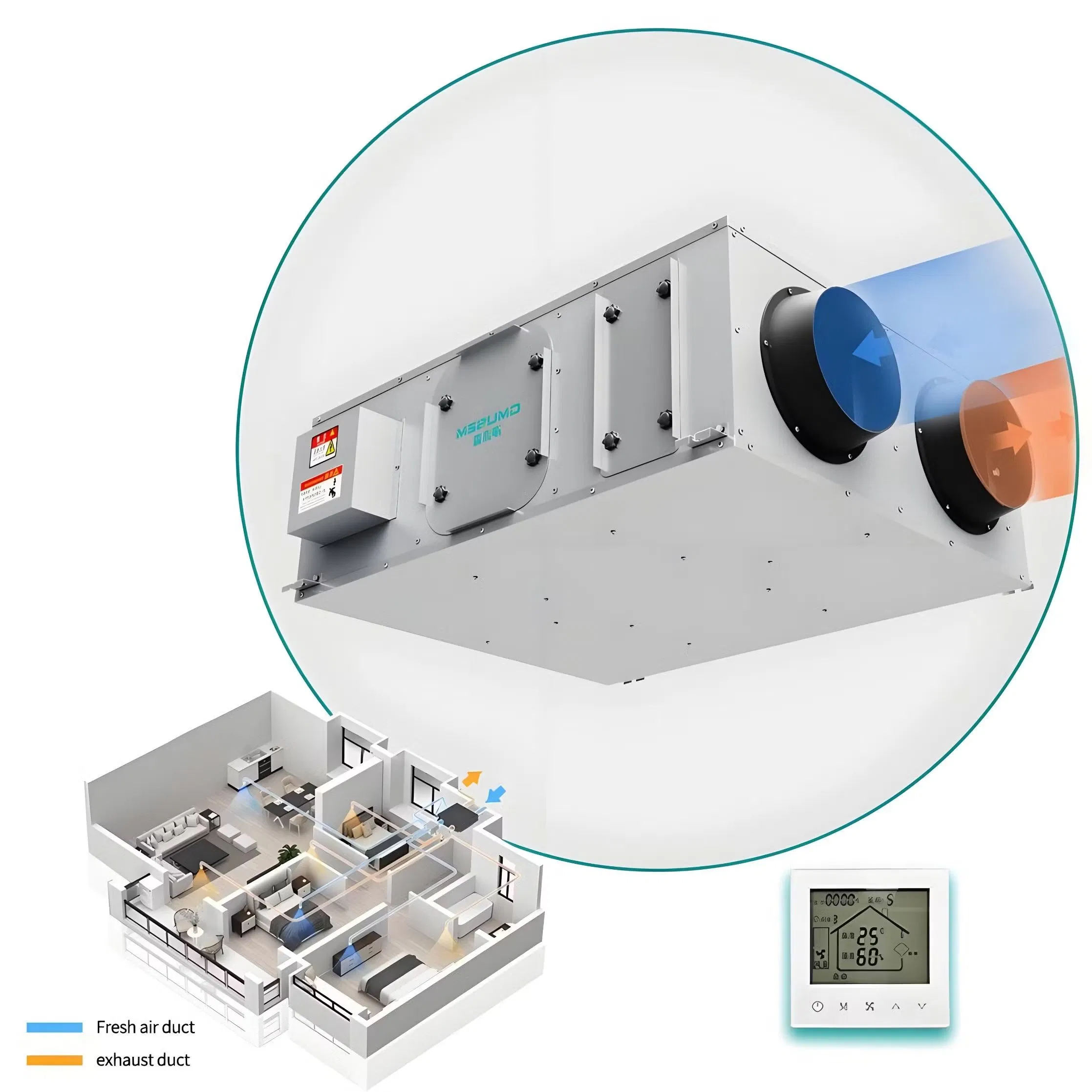 Slim Ducted MVHR Recuperator With WiFi Control Quiet Heat Recovery Ventilator