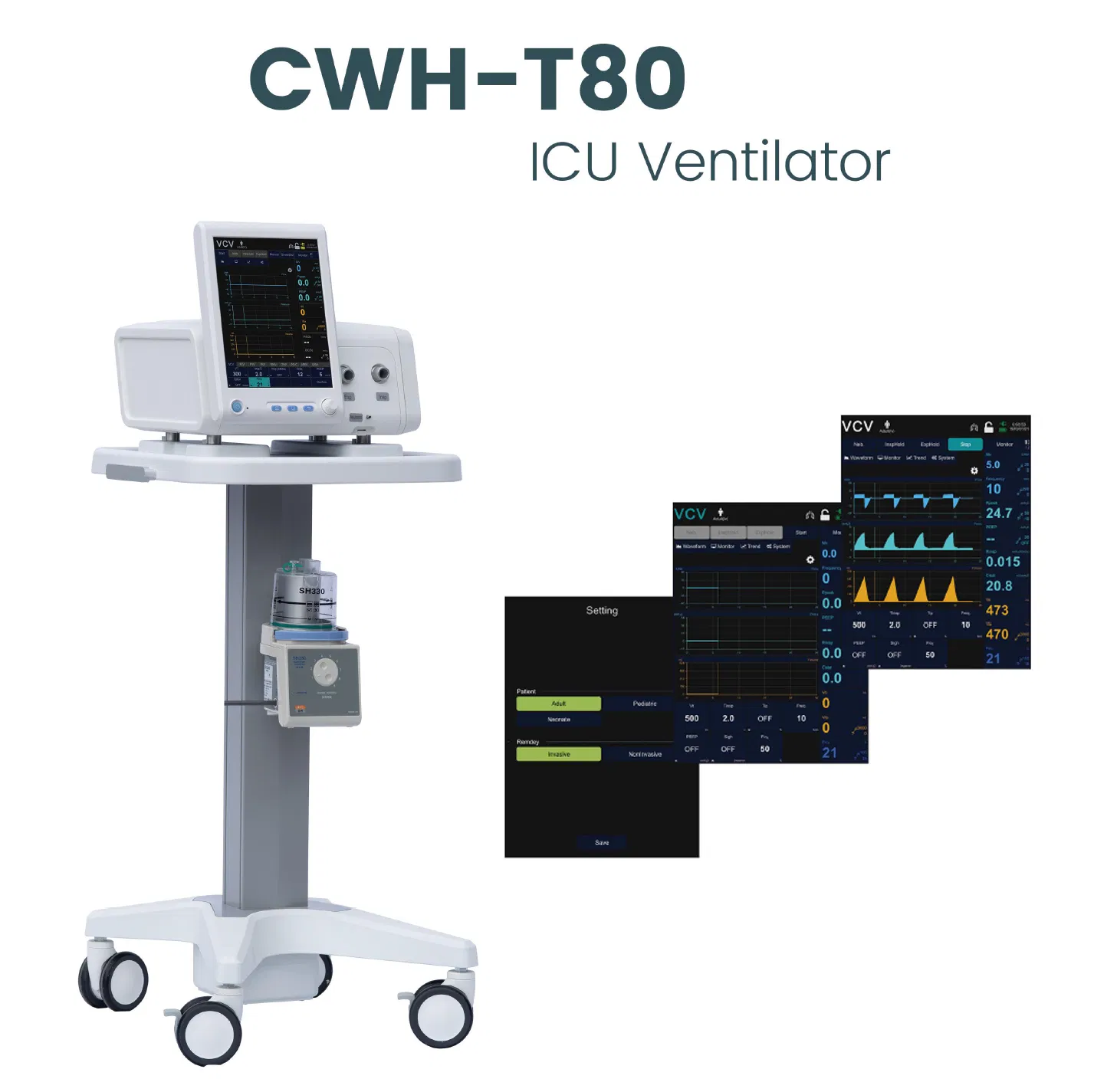 Chenwei (CWH-T80) : Advanced ICU &amp; Nicu Turbine Ventilator for Adult and Infant Patients with High Flow Therapy