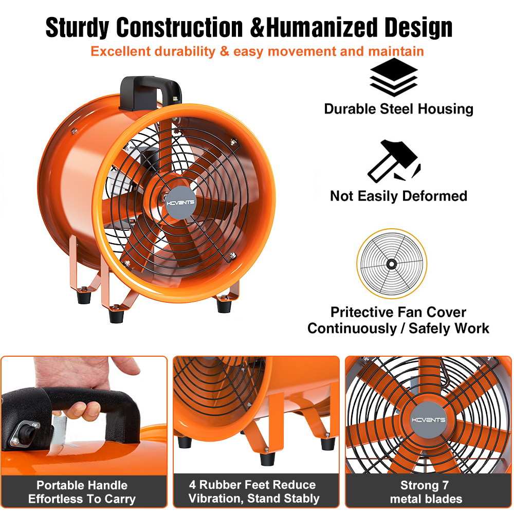 High Velocity Portable Ventilator 12 Inches 4320m3/h Utility Blower Exhaust Axial Hose Fan