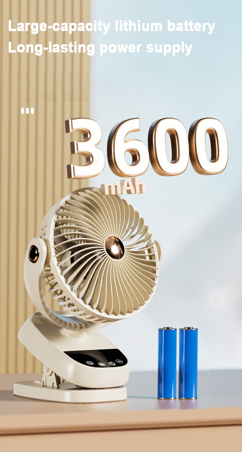 Rechargeable 4 Speed Electric USB Ventilator Portable Desktop Clip Fan 3600mAh Cordless Air Circulator Angle Adjustable for