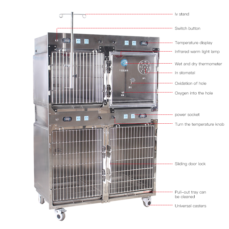 Hospital Medical Equipment ICU Intensive Care Unit Stainless Steel Veterinary Cages Vet Oxygen Cage for Dog Cat Vet Clinic