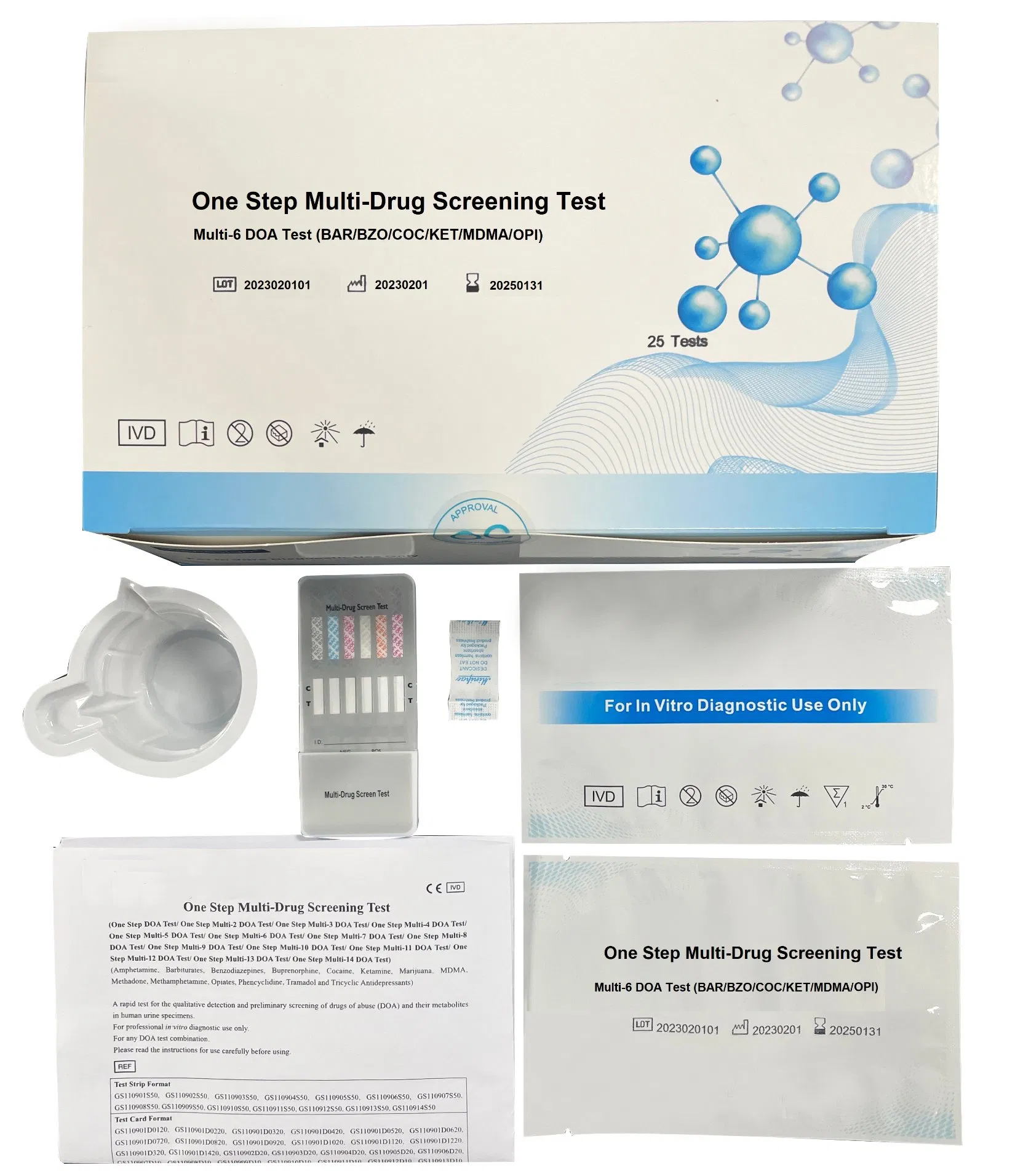 One Step Multi-Drug Screening Test Multi-6 Doa Test (BAR/BZO/COC/KET/MDMA/OPI)