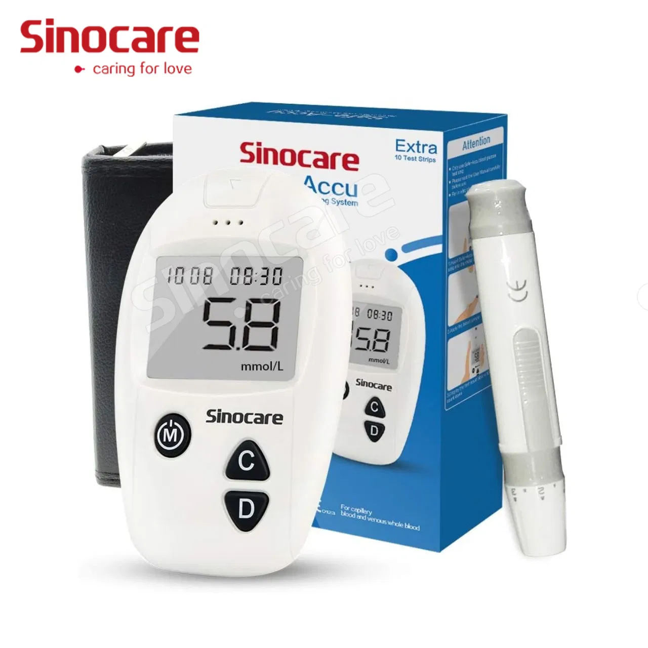 Sinocare Blood Sugar Diabetes Automatic Health Care Digital Portable Monitoring Glucose Meter Test Strip Device for Home Usereference