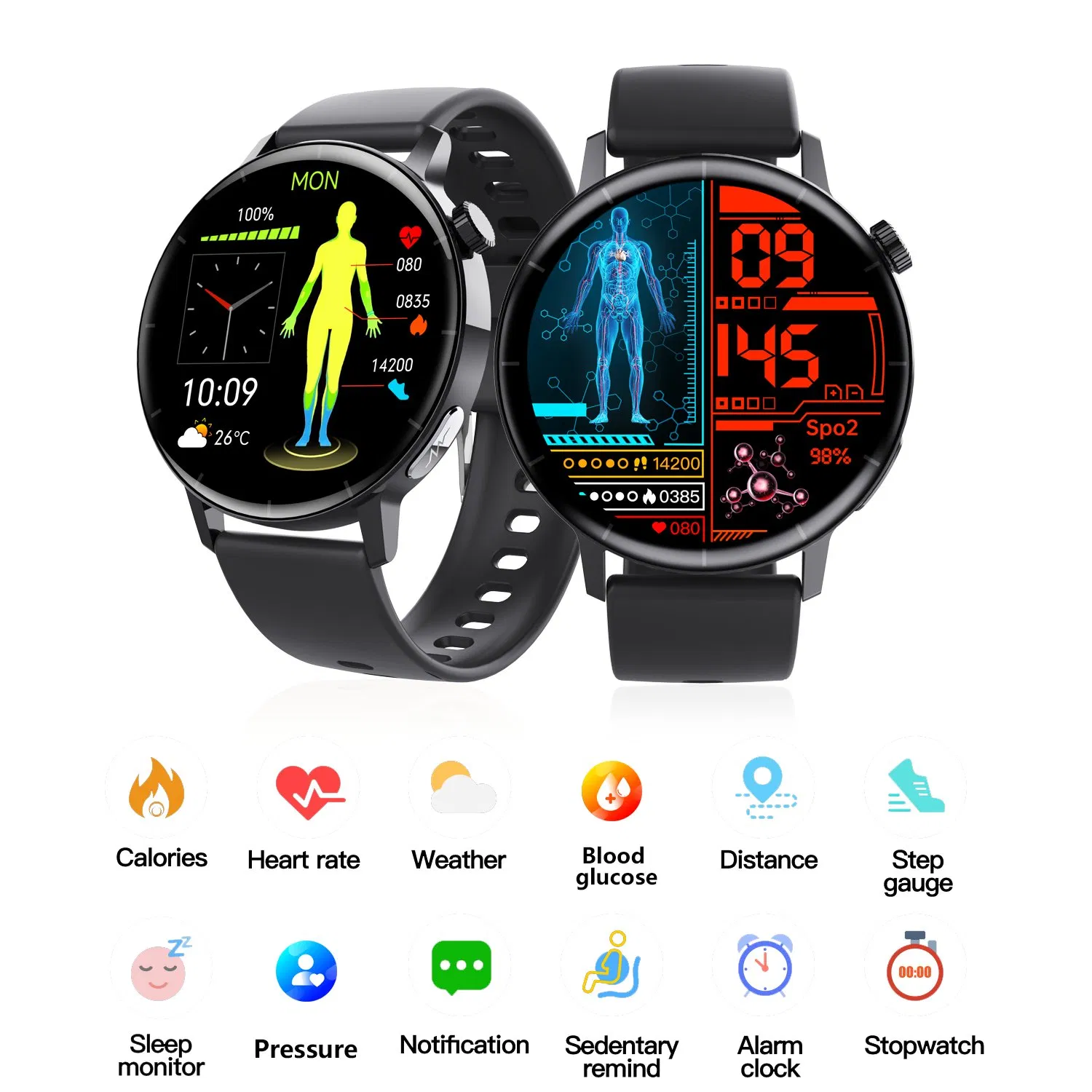 Smarinte F67PRO Blood Sugar Health Monitoring Leather Electronic Digital Pgd Smart Watch