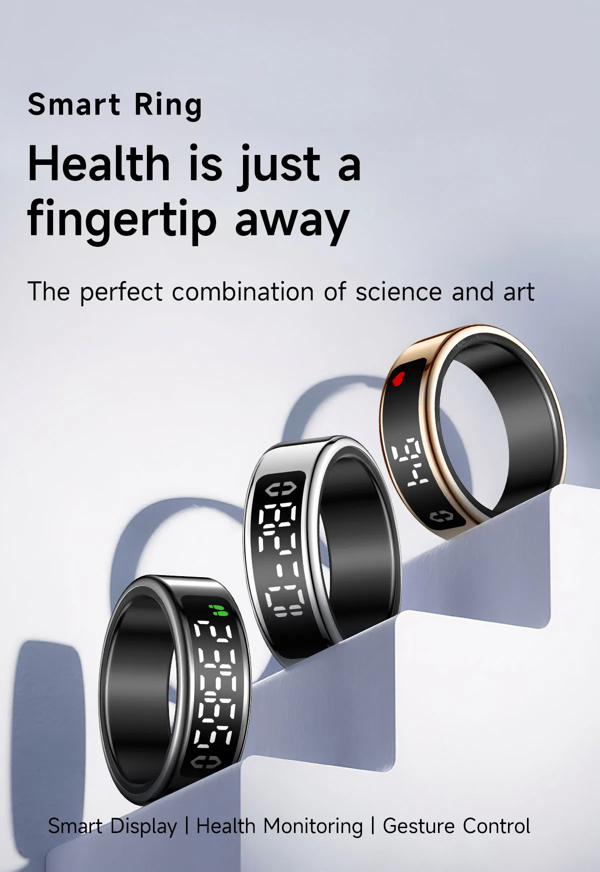 Digital Display APP Control Steps Calorie Counting Heart Rate Oxygen Sleep Monitoring Remote Camera Health Smart Ring