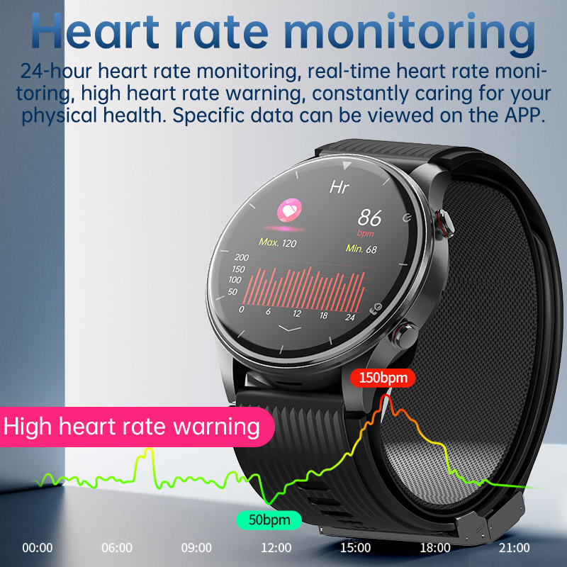 High Quality ECG Airbag Blood Pressure Heart Rate Monitoring Round Smart Watch Amoled Screen Sos Bt Calling Elderly Health