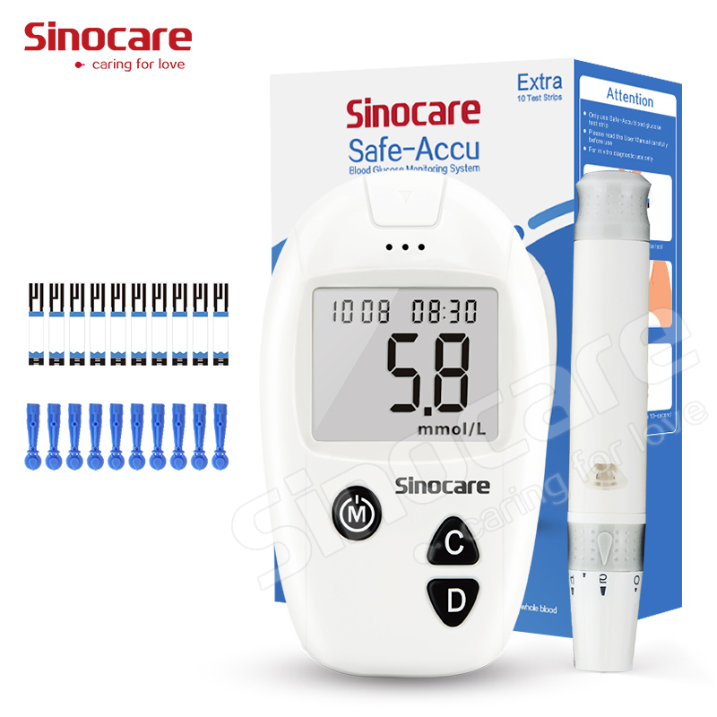 Sinocare Blood Sugar Diabetes Automatic Health Care Digital Portable Monitoring Glucose Meter Test Strip Device for Home Usereference