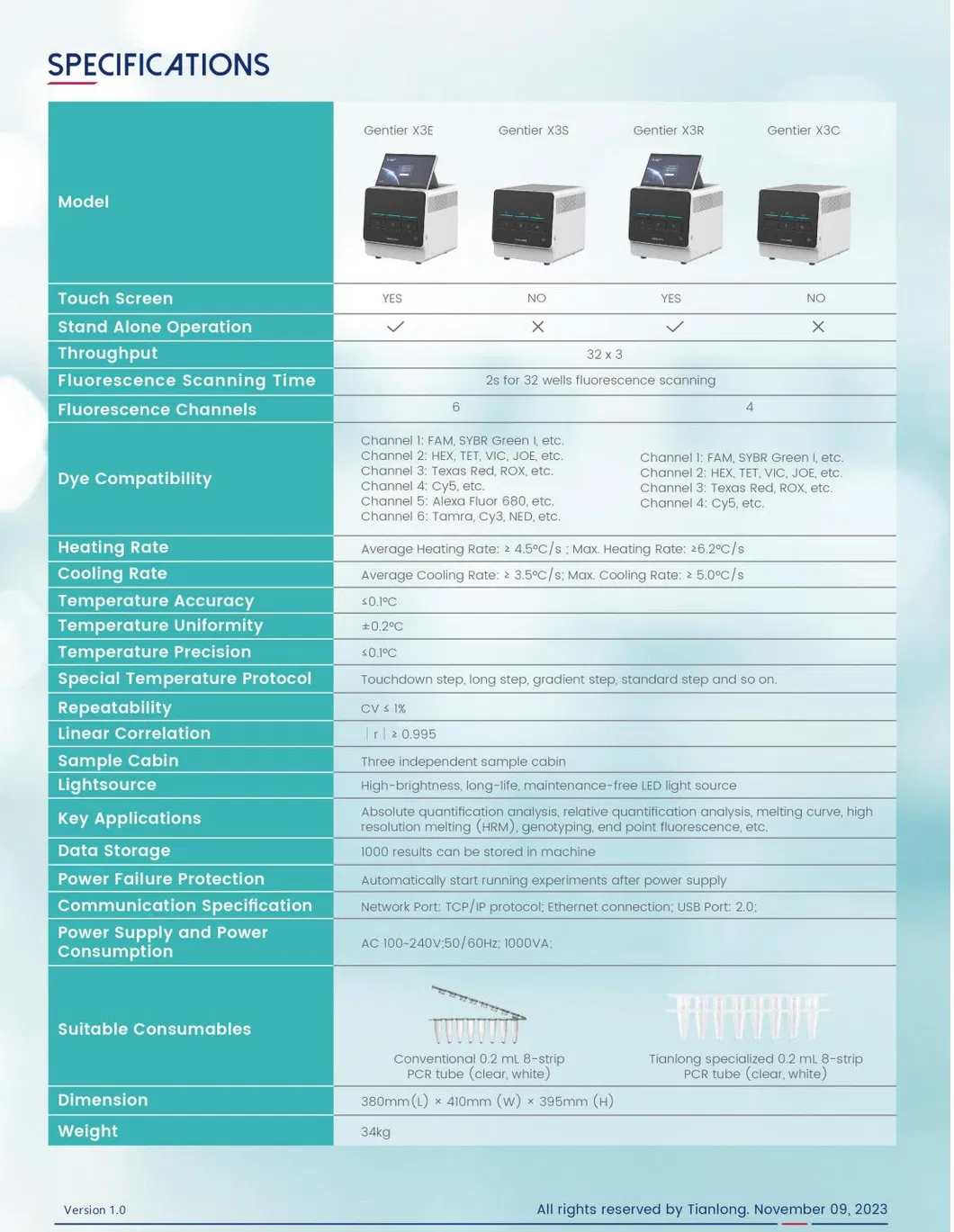 GentierX3S Specifications Leaflet