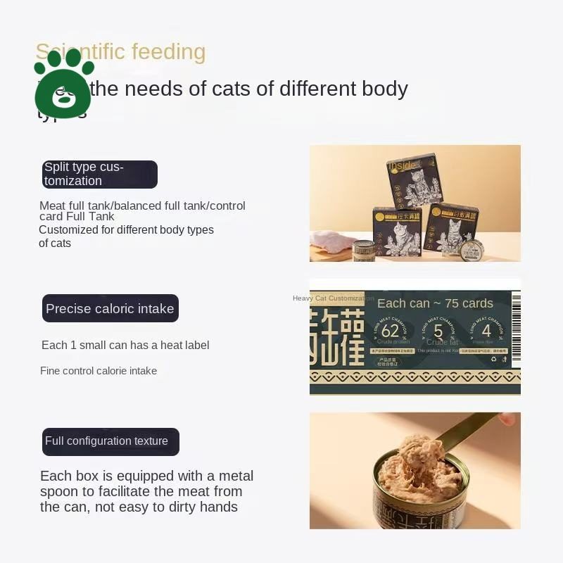 High-Protein Wet Cat Food in Can Precise Calorie Control, 3 Formula Series for Different Body Types, Complete with Serving Spoon