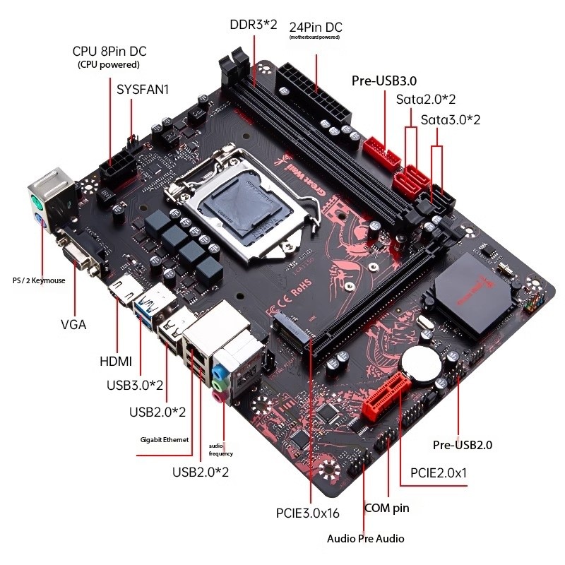 Computer Motherboard H81M-G Desktop Motherboard for Office Computers Suitable for Core CPU Processor Heat Sink Kit