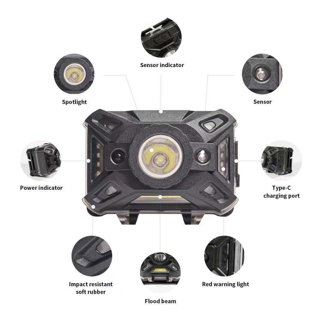 High-Quality Shockproof Type-C Charging Battery Indictor Sensor Headlamp with Red Light for Adults Kids Camping Manufacturers, Products