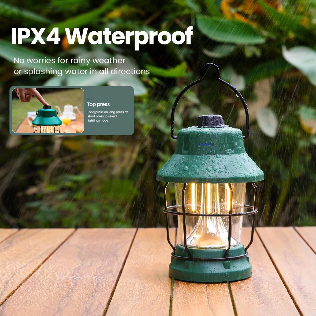 China Best Hangable stepless dimming Type-C USB Rechargeable Output Retro Camping Lantern for camping Supplier, Factory