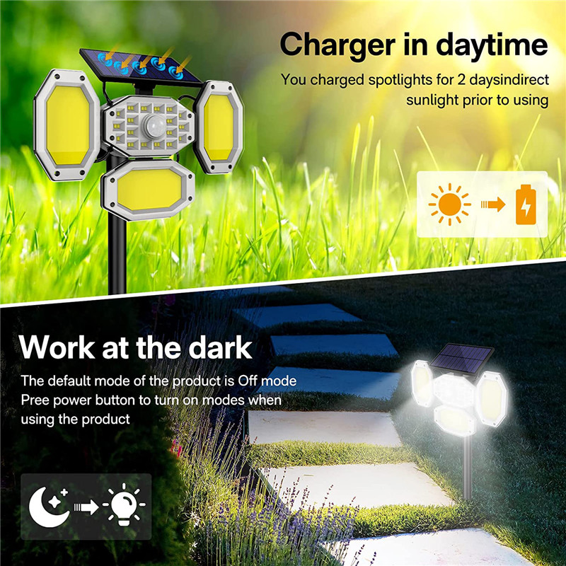 CE Certification 4 Head COB LED Solar Wall Light PIR Motion Sensor with USB Charging Remote Control for Patio Pathway Yard Garden Driveway Pool Manufacturer, Supplier