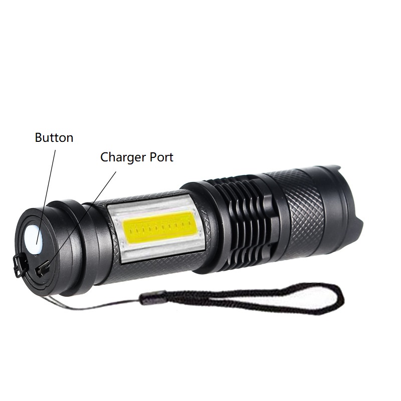Global Leading  Mini Zoombale Plastic Rechargeable LED Flashlight with COB  for outdoor activities Manufacturers, Products