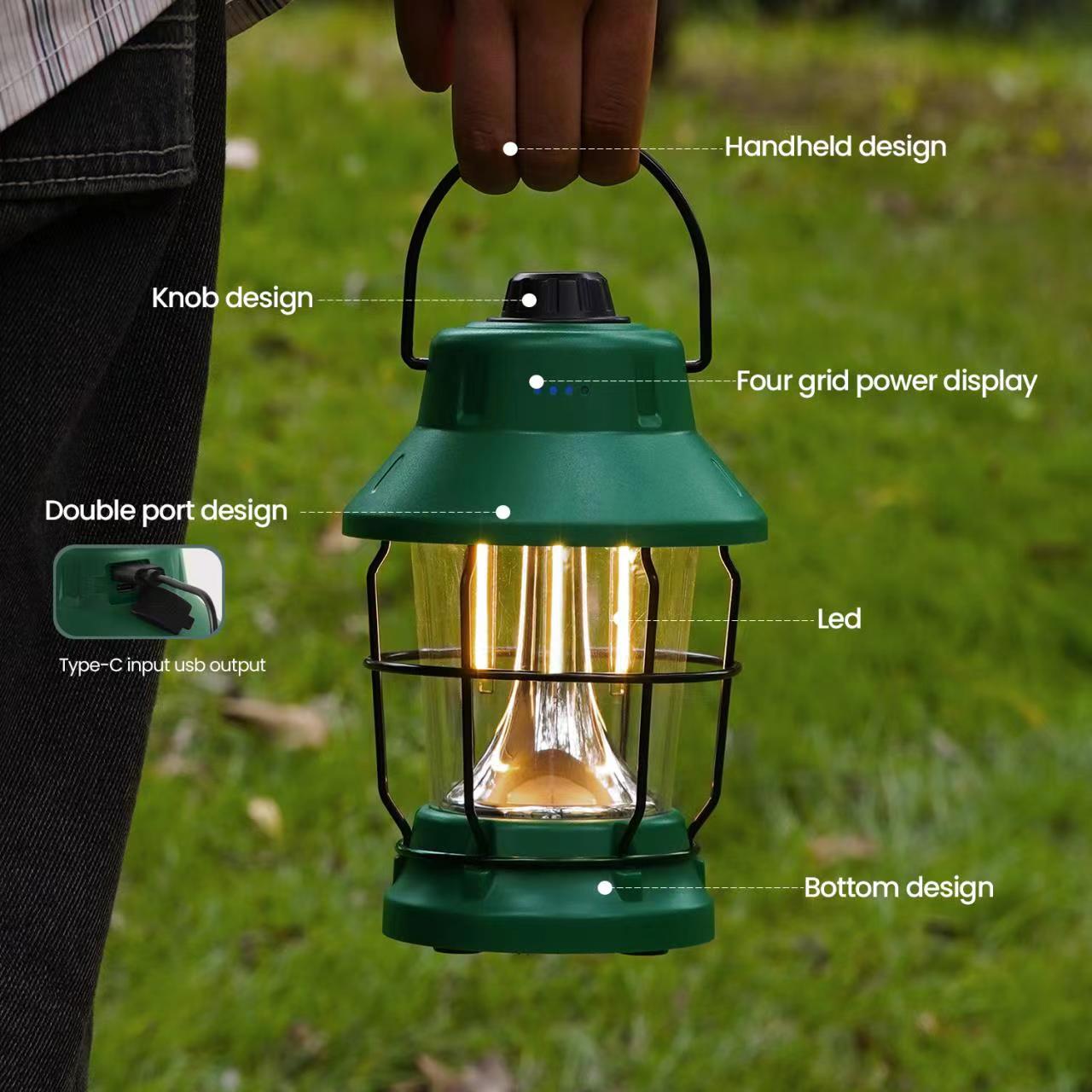 China Best Hangable stepless dimming Type-C USB Rechargeable Output Retro Camping Lantern for camping Supplier, Factory