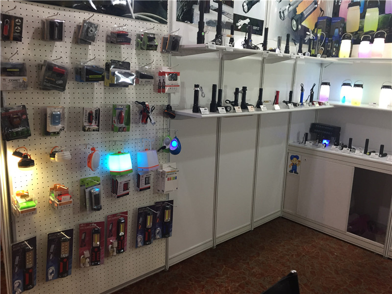 Flashlights and camping lights displayed Hong Kong 2016