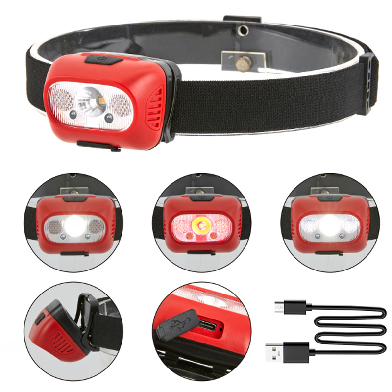 Professional headlamp with USB rechargeable battery for outdoor activities and professional work
