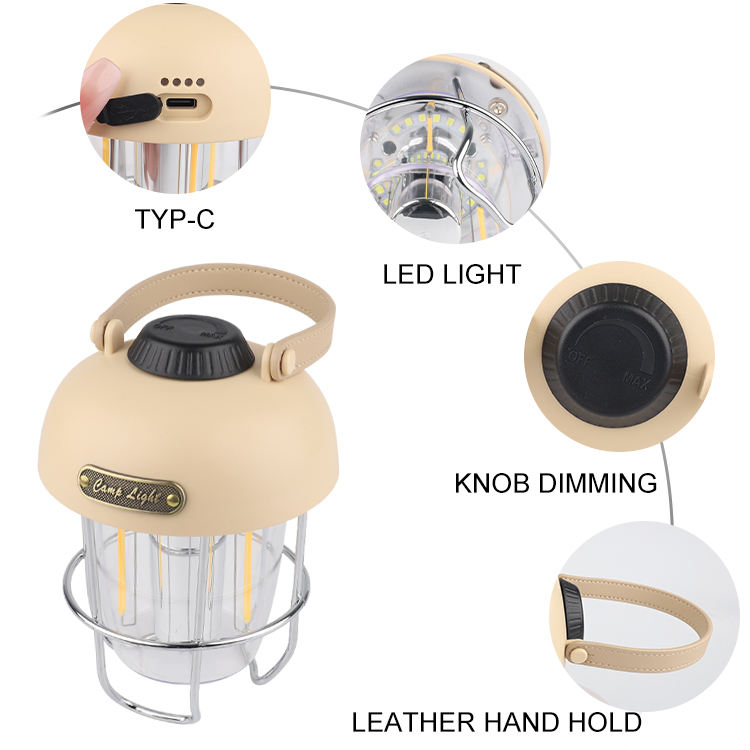 Best TYPE-C Charging Battery Indicator Knob Dimming Retro Camping Lantern With Leather Hand Hold. Manufacturer, Products