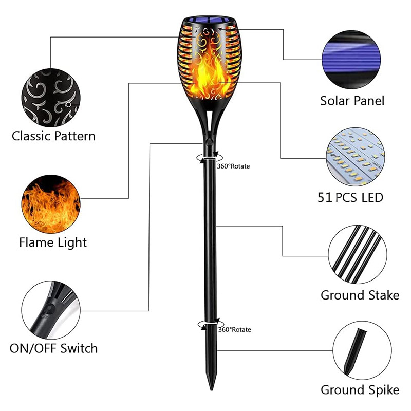 China High-Quality Landscape Decoration 51 LED Solar Powered Garden Flame Light with Flickering Flame for Garden Fence Patio Garage Manufacturer, Manufacturers