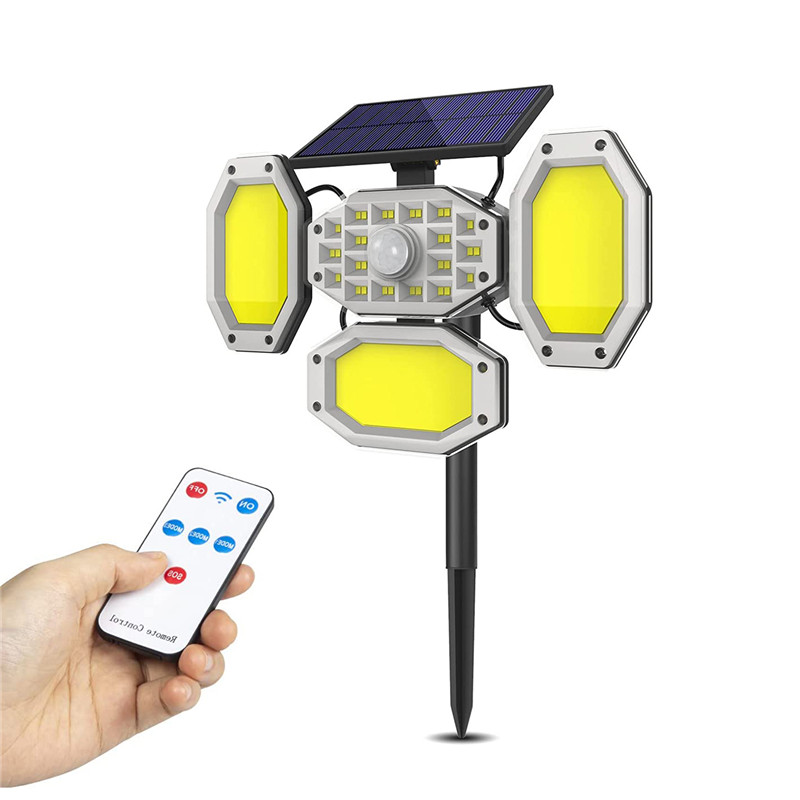CE Certification 4 Head COB LED Solar Wall Light PIR Motion Sensor with USB Charging Remote Control for Patio Pathway Yard Garden Driveway Pool Manufacturer, Supplier