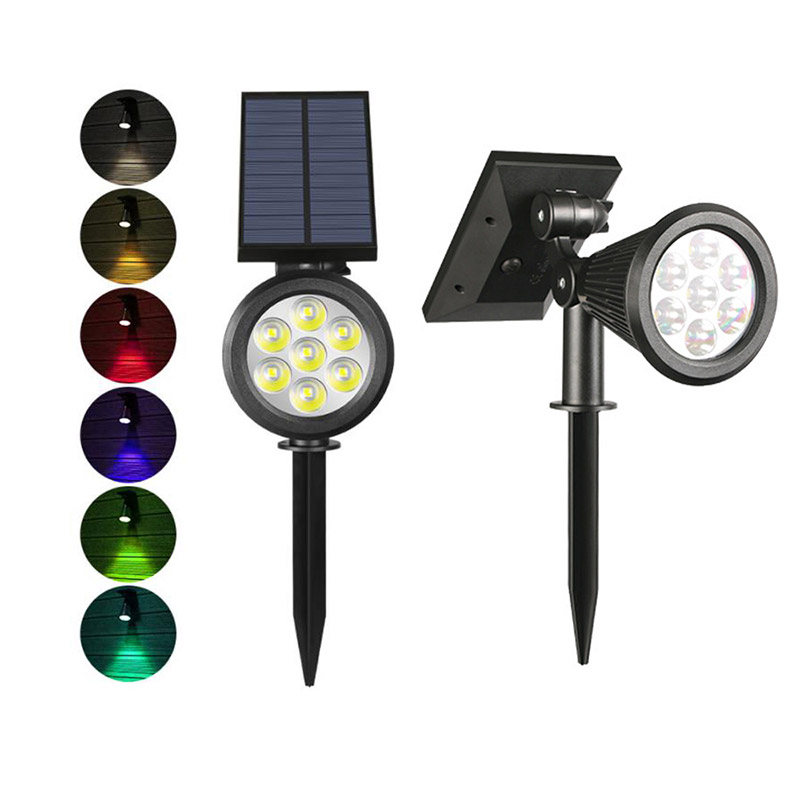 High-Quality Solar Spot Lights Outdoor 2-in-1 Colored Adjustable 7 LED Waterproof Security Tree Spotlights Lawn Step Walkway Garden Changing & Fixed Color Supplier, Products