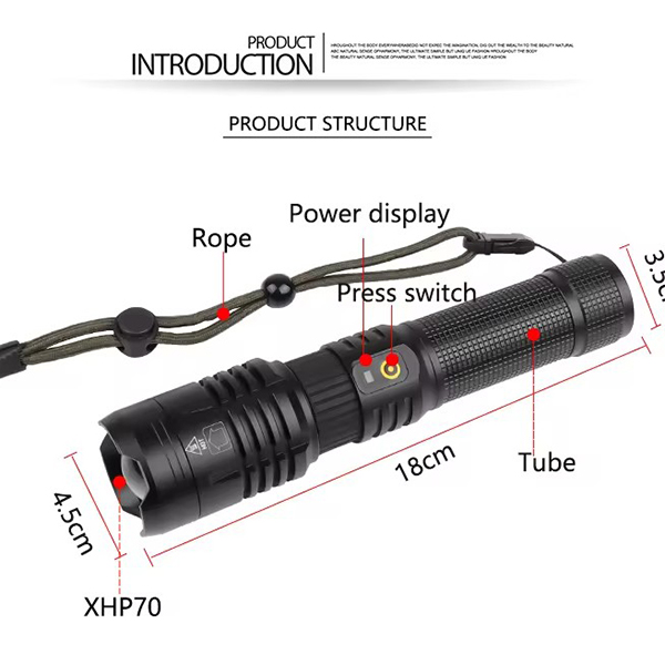 OEM High Power LED Aluminum Flashlight  P70 rechargeable for camping, outdoor Factory, Product