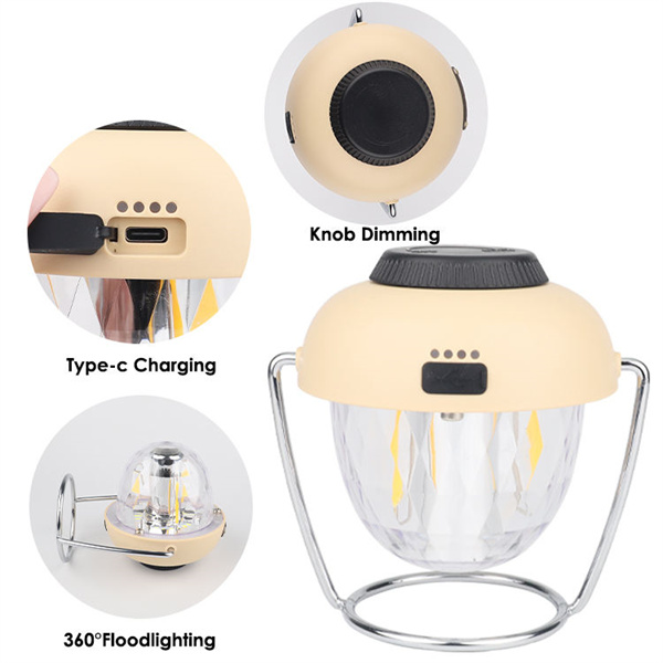 Wholesale Outdoor Rechargable Battery Indicator Knob Dimming Retro Camping Lantern With 360° Rotatable Stand(Also have RGB style) Manufacturer, Products
