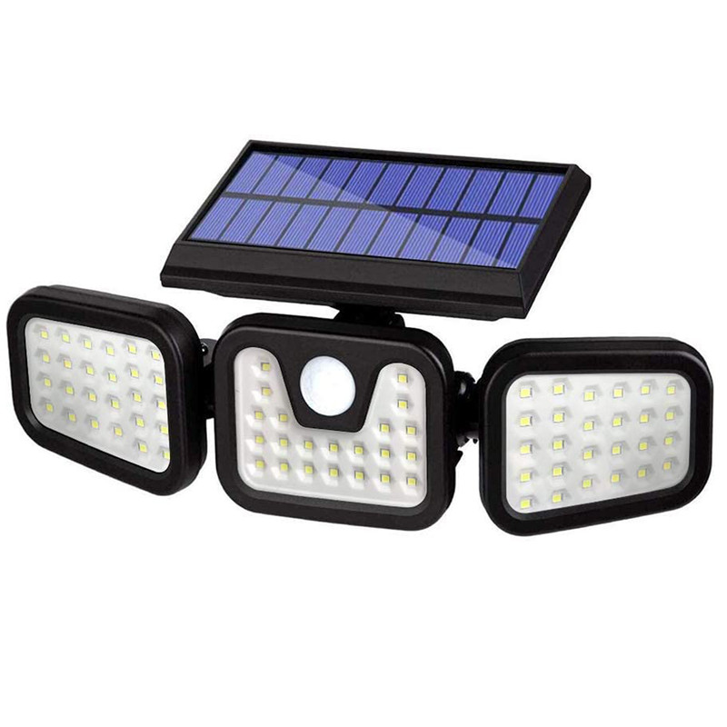 China Best 3 Adjustable Heads Solar Power Outdoor 74 LED Wireless Security Motion Sensor Wall Light for Porch Yard Garage Pathway Suppliers, Exporter