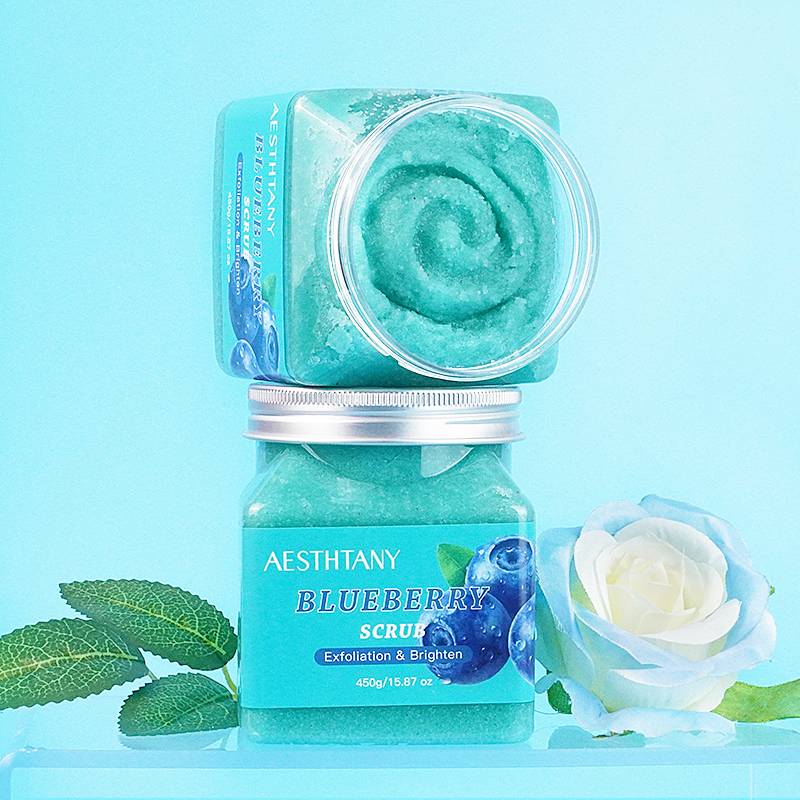 Organic Fruit Extract Smoothing Exfoliating Brightening Deep Cleaning Blue Berry Salt Scrub Vitamin E Moisturizing for All Skin