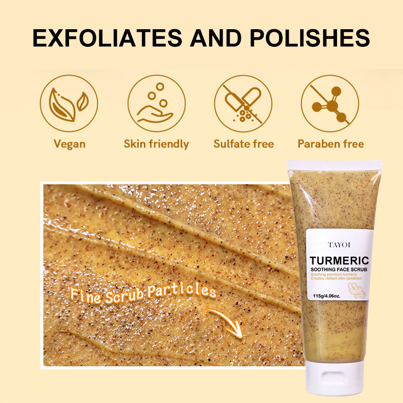Customized Squeeze Tube Exfoliating Face Scrub Herbal Zero-grit Turemeric Soothing Brightening Scrub for Face Care