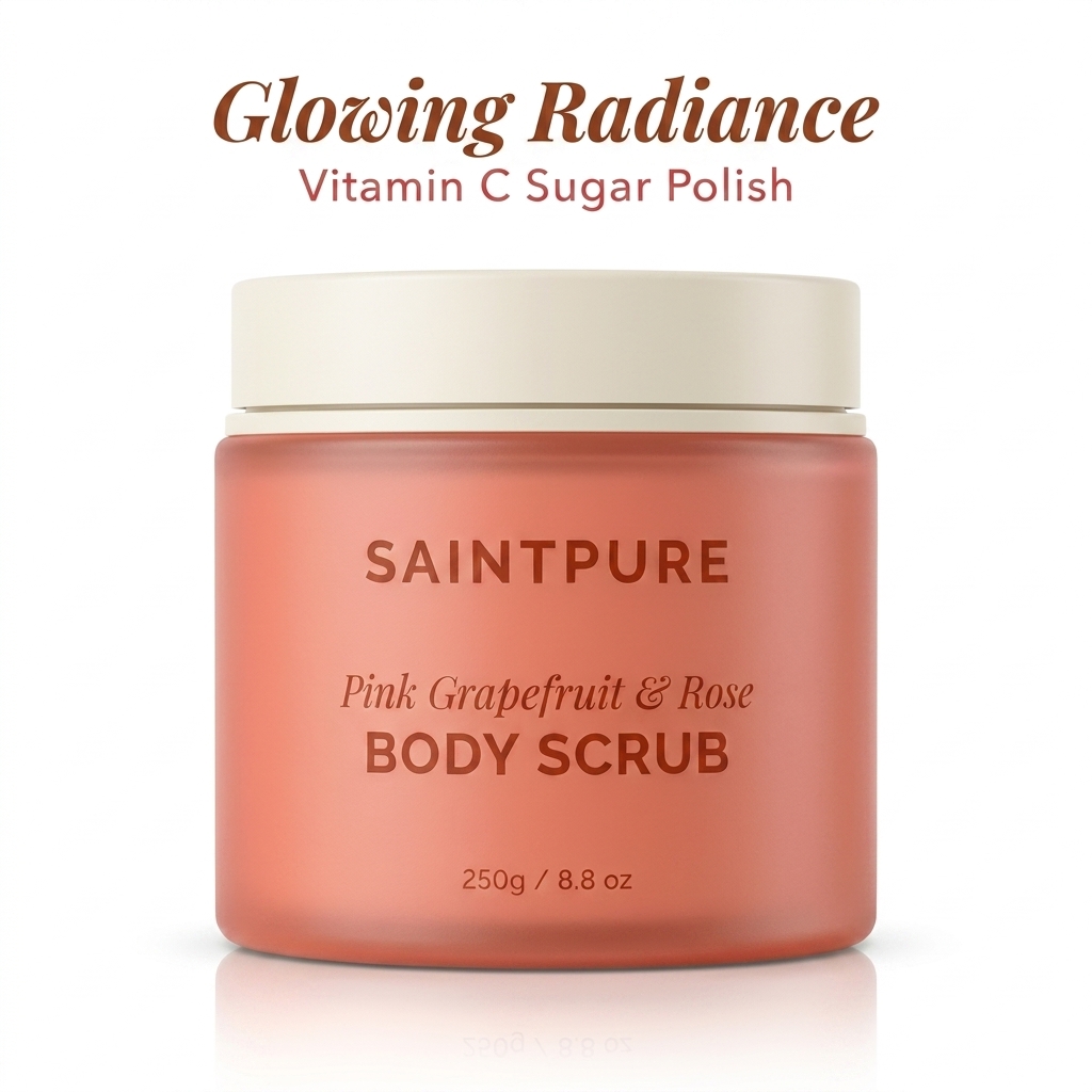 OEM Pink Grapefruit &amp; Rose Glowing Body Scrub Vitamin C Exfoliating Polish Brightening Skin Care for Dull Uneven Skin Tone 250g