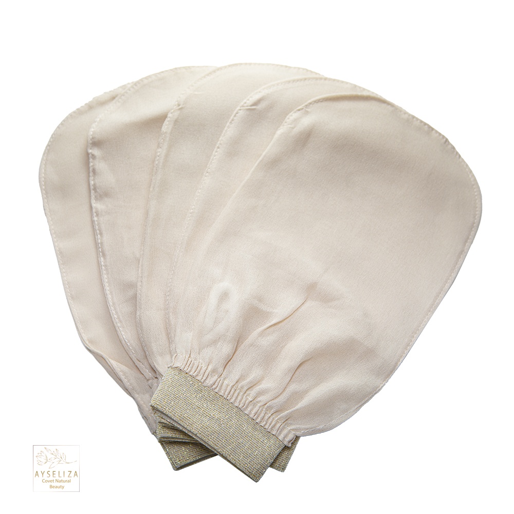 Turkish Cocoon Silk Exfoliating Glove Mitt Oval Shape 100% Pure Silk Hammam Bath Scrubber for Body Skin Care
