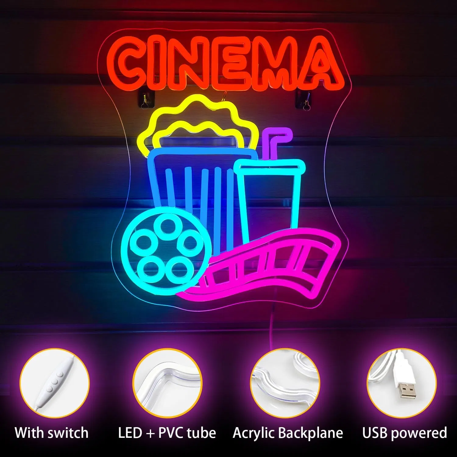 Dimmable's Cinema-Themed Neon Light Neon Sign for Home Theater Man Cave Movie Night Decor