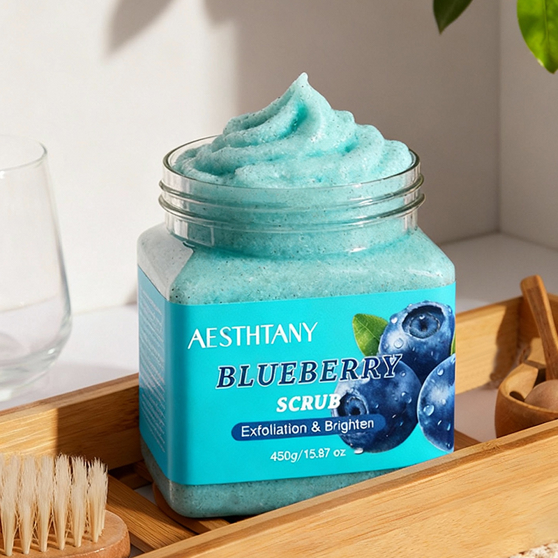 Organic Fruit Extract Smoothing Exfoliating Brightening Deep Cleaning Blue Berry Salt Scrub Vitamin E Moisturizing for All Skin
