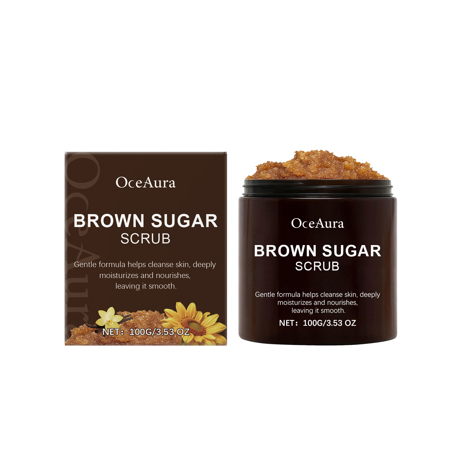OCEAURA Vegan Organic Gentle Cleansing Body Scrub with Exfoliating Sugar for Moisturizing Smooth Skin Maintenance