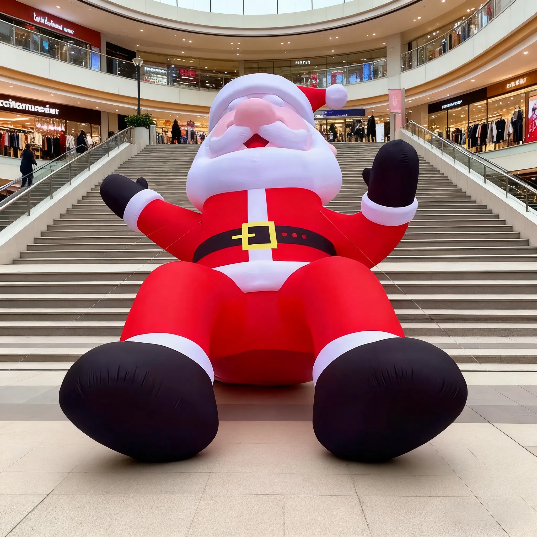 LED Red Inflatable Santa Half-Body Lying on Building for Night Decoration