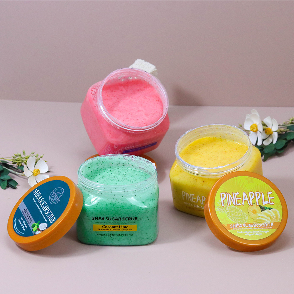 Wholesale Fruit Peach Watermelon Exfoliating Moisturizing Skin Bath Scrub Shea Sugar Scrub Body Scrub Custom