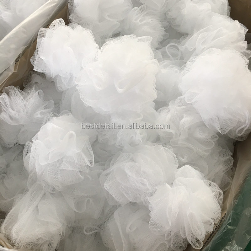 White Skin Care 30g Cheap Body Scrubber Ball Exfoliating Shower Loofah Mesh Pouf Bath Sponge Facial and Body Cleansing