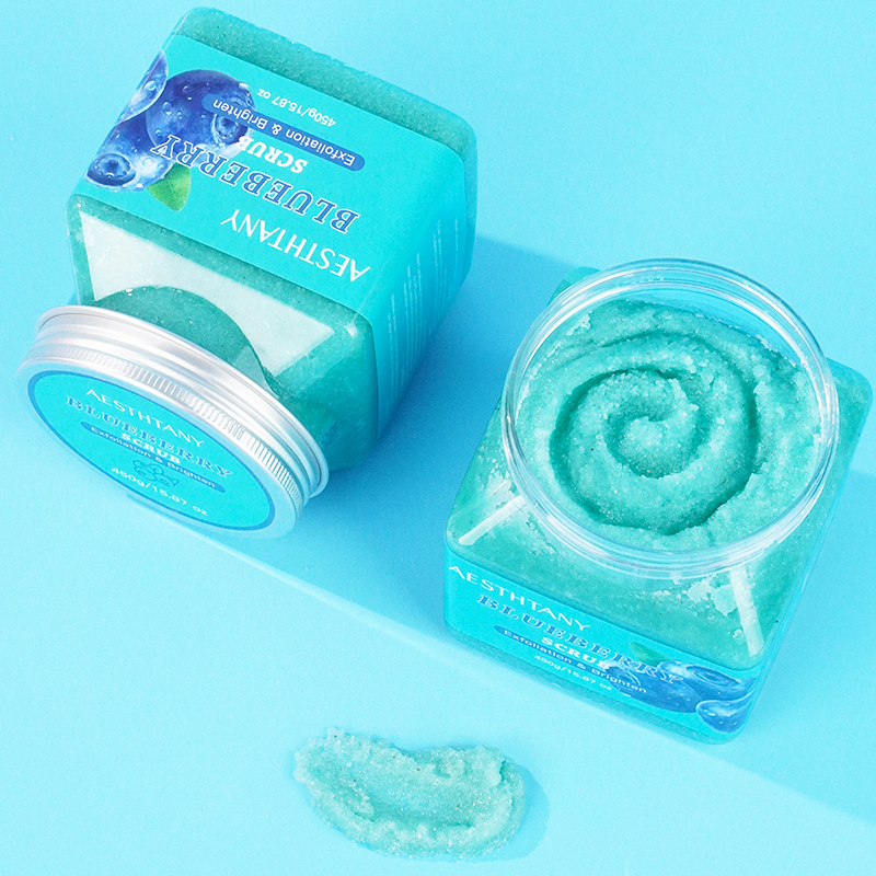 Organic Fruit Extract Smoothing Exfoliating Brightening Deep Cleaning Blue Berry Salt Scrub Vitamin E Moisturizing for All Skin