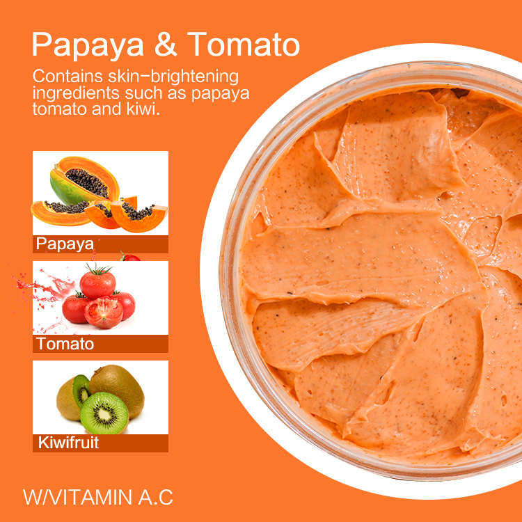 Private Label Tumeric Vitamin C Brightening Face Papaya Exfoliating Whipped Body Bath Whitening 250g Body Scrub for Acne