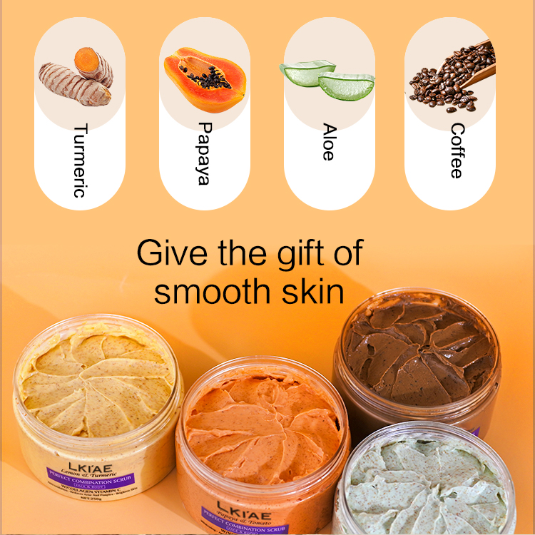 Private Label Tumeric Vitamin C Brightening Face Papaya Exfoliating Whipped Body Bath Whitening 250g Body Scrub for Acne