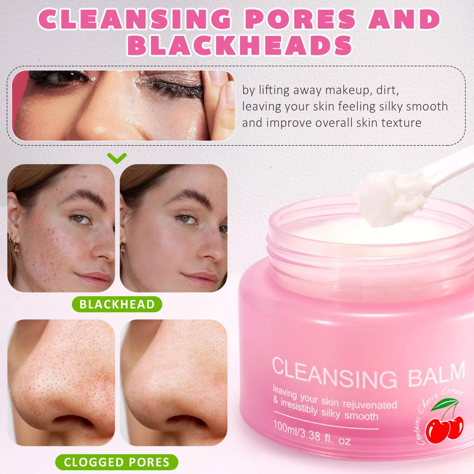 Skin Rejuvenated &Irresistibly Smooth Cleansing Balm Can Cleansing Pores and Blackheads; Gentle and Non-Irritating Deep Cleansing Blam with Intimate Small Spoon