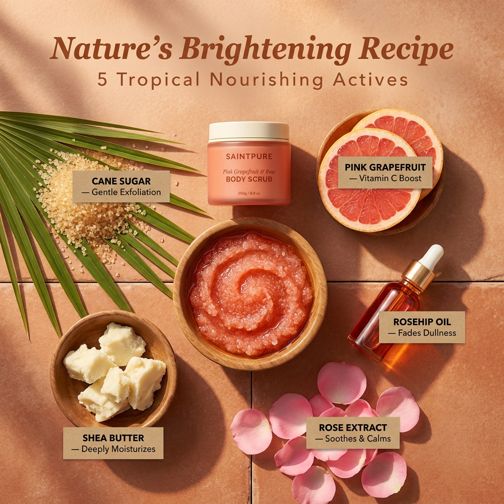OEM Pink Grapefruit &amp; Rose Glowing Body Scrub Vitamin C Exfoliating Polish Brightening Skin Care for Dull Uneven Skin Tone 250g