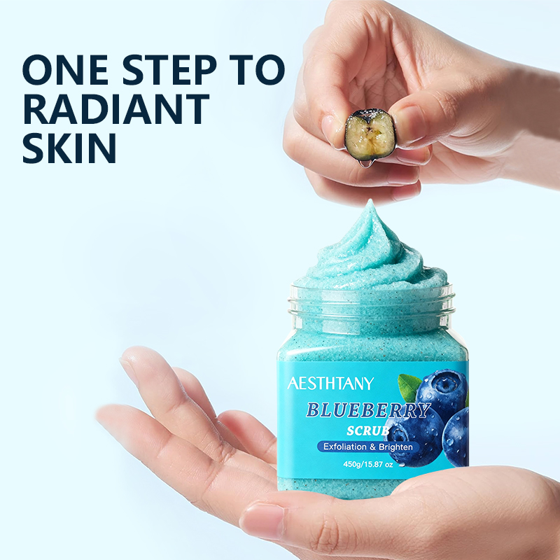 Organic Fruit Extract Smoothing Exfoliating Brightening Deep Cleaning Blue Berry Salt Scrub Vitamin E Moisturizing for All Skin