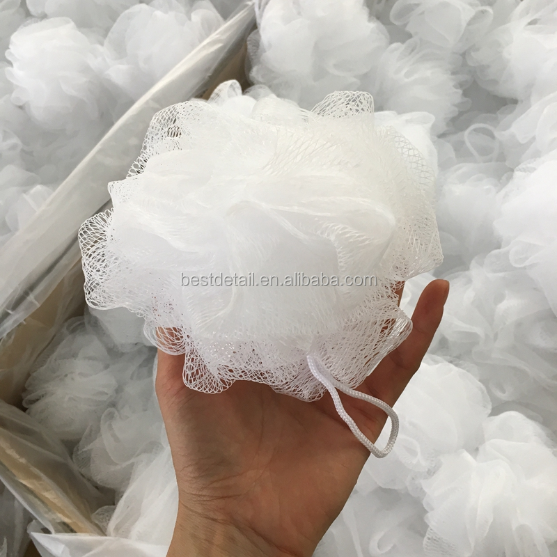 White Skin Care 30g Cheap Body Scrubber Ball Exfoliating Shower Loofah Mesh Pouf Bath Sponge Facial and Body Cleansing