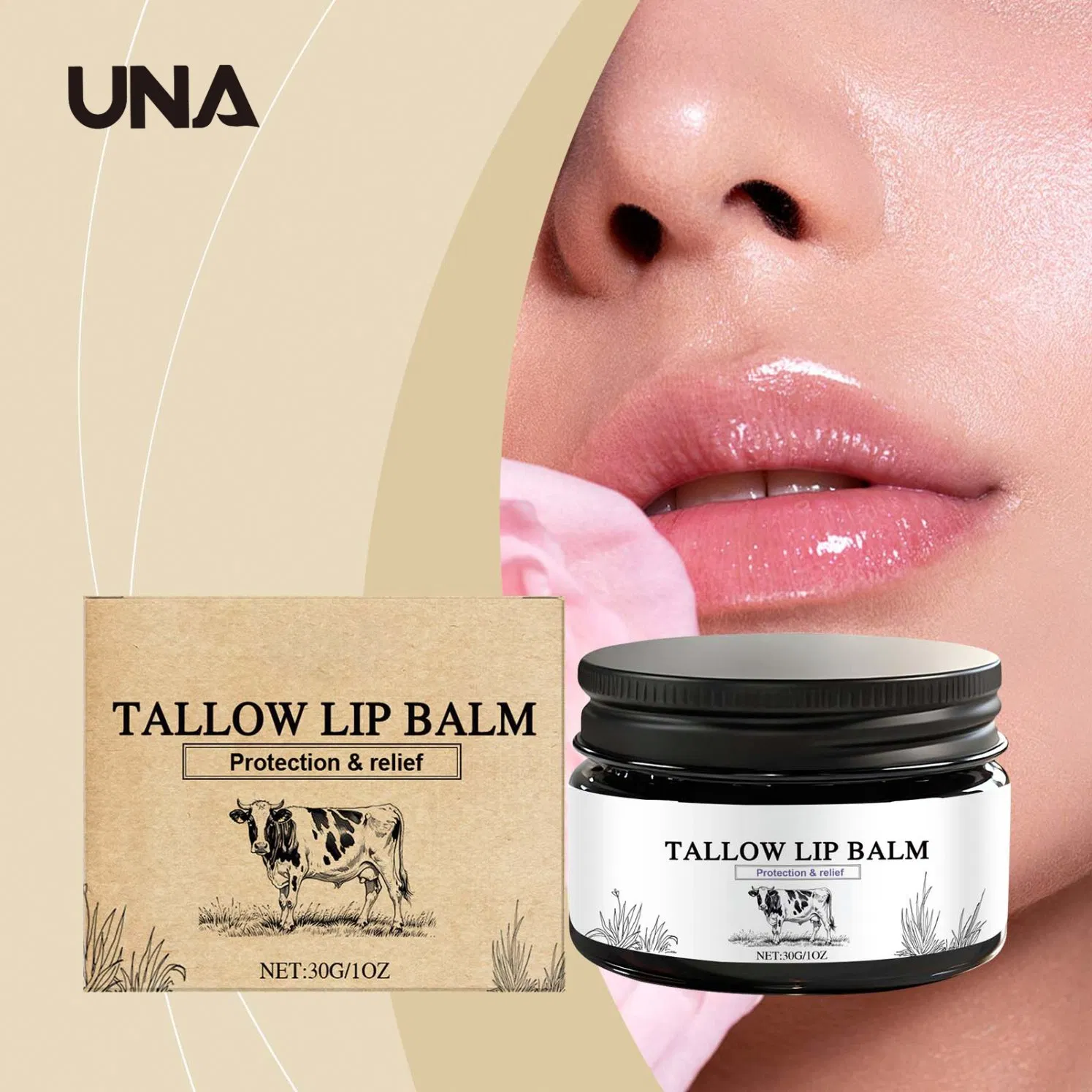 Beef Tallow Lip Balm - Softens and Nourishes Dry Lip Skin, Moisturizing, Daily Lip Care Balm