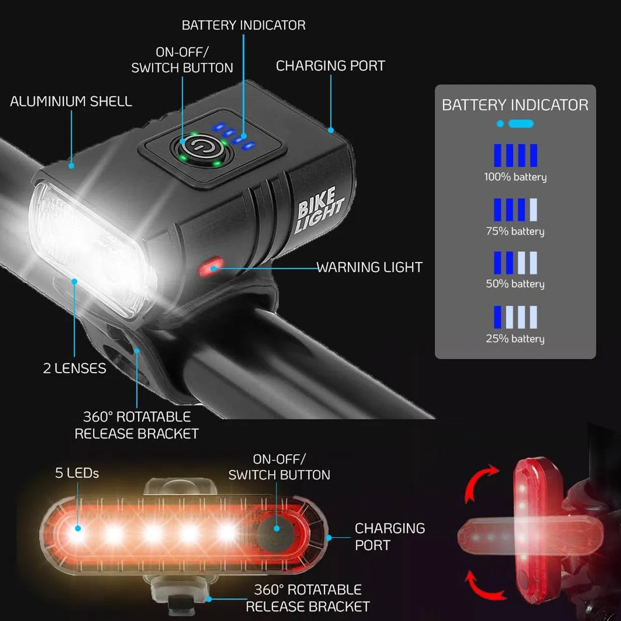Helius Digital Power Display LED Flashlight Night Riding Waterproof Bicycle Light Rechargeable Bicycle Headlight