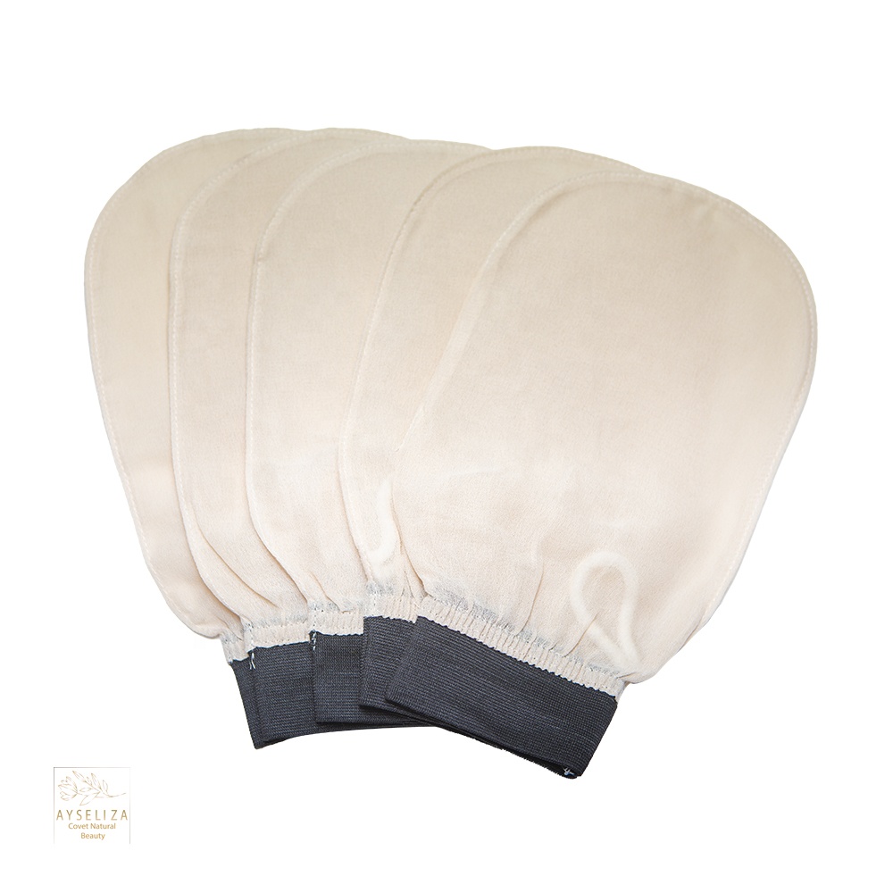 Turkish Cocoon Silk Exfoliating Glove Mitt Oval Shape 100% Pure Silk Hammam Bath Scrubber for Body Skin Care