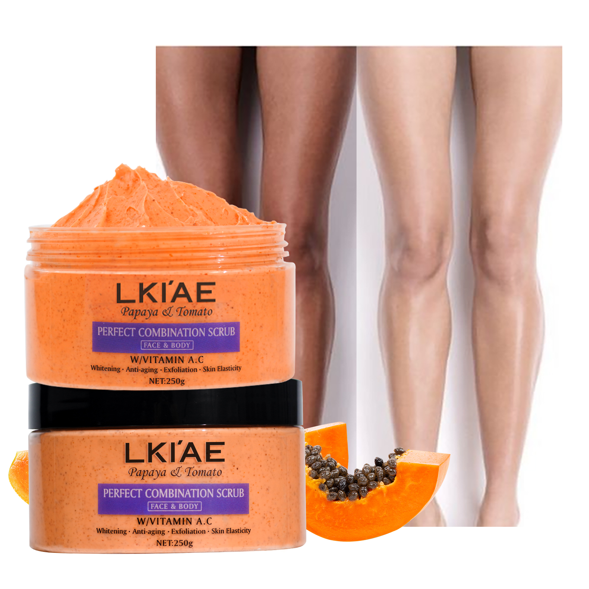 Private Label Tumeric Vitamin C Brightening Face Papaya Exfoliating Whipped Body Bath Whitening 250g Body Scrub for Acne